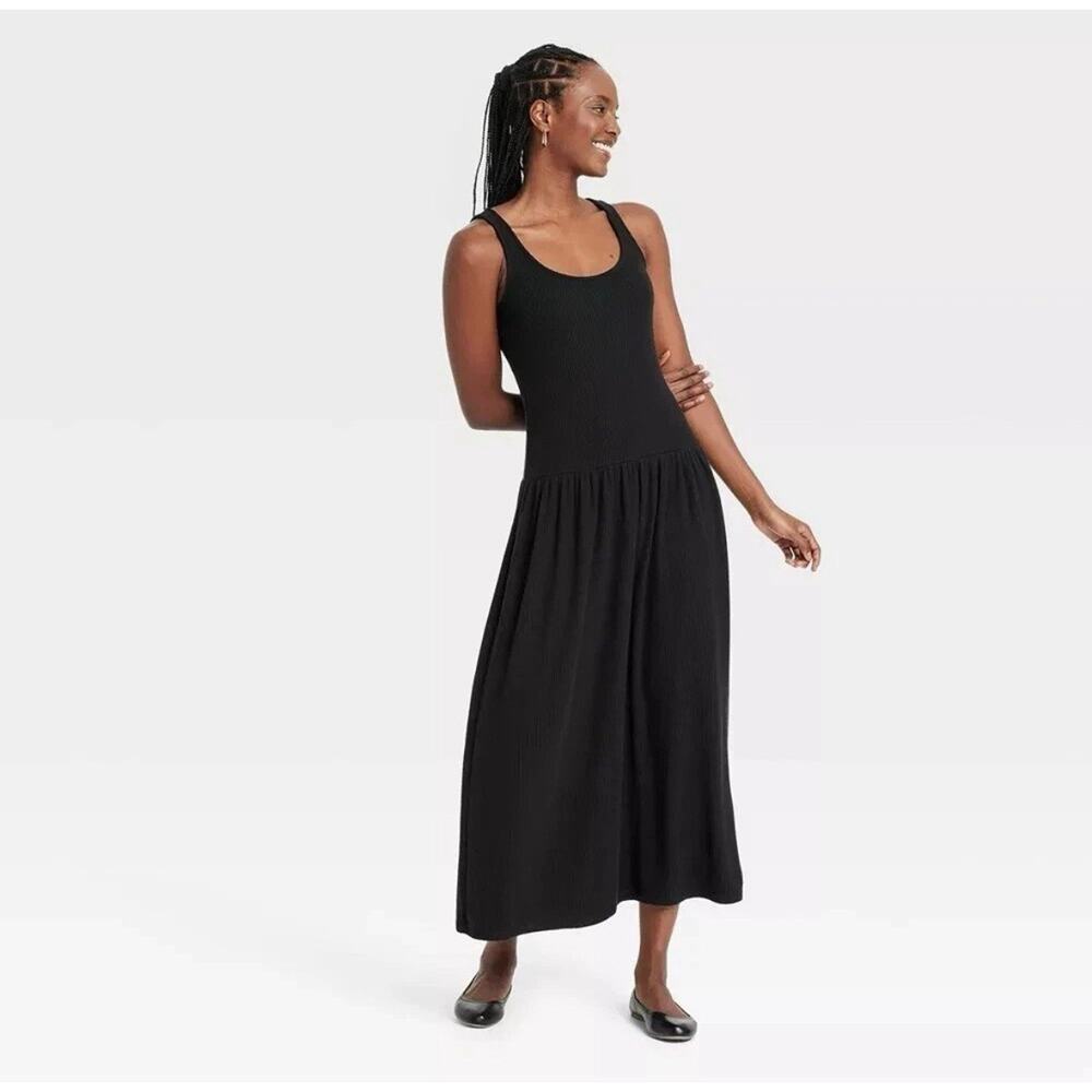Women's Drop Waist Knit Midi Slip Dress - Universal Thread™ Black size XL NWOT - Picture 1 of 4